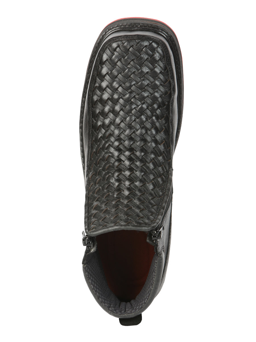 El General Men’s Black Woven Ankle Boots with Zipper 45183