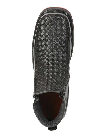 El General Men’s Black Woven Ankle Boots with Zipper 45183