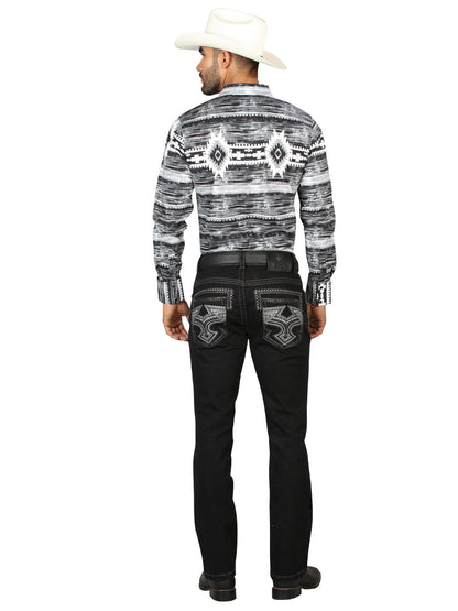 Centenario Men's Black Denim with Gray Embroidered Details 45311