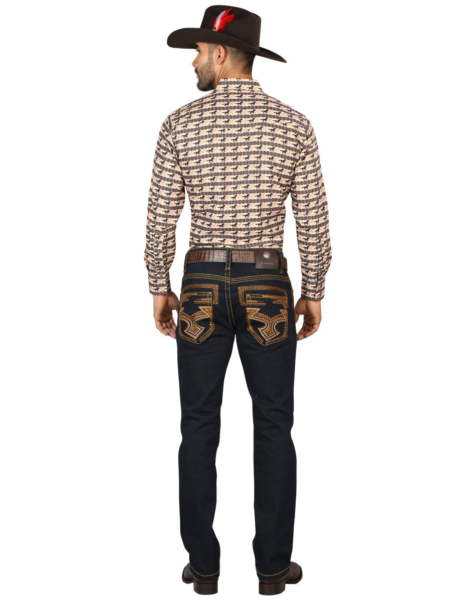 Centenario Men's Rinse Blue Denim with Gold Embroidered Details  45313