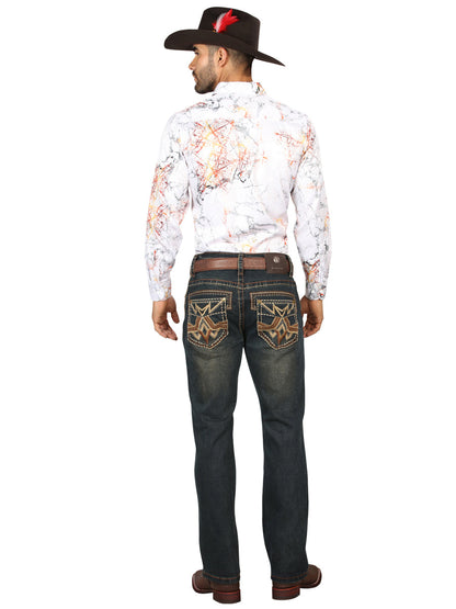Centenario Men's Tinted Brown Denim with Embroidered Details  45316
