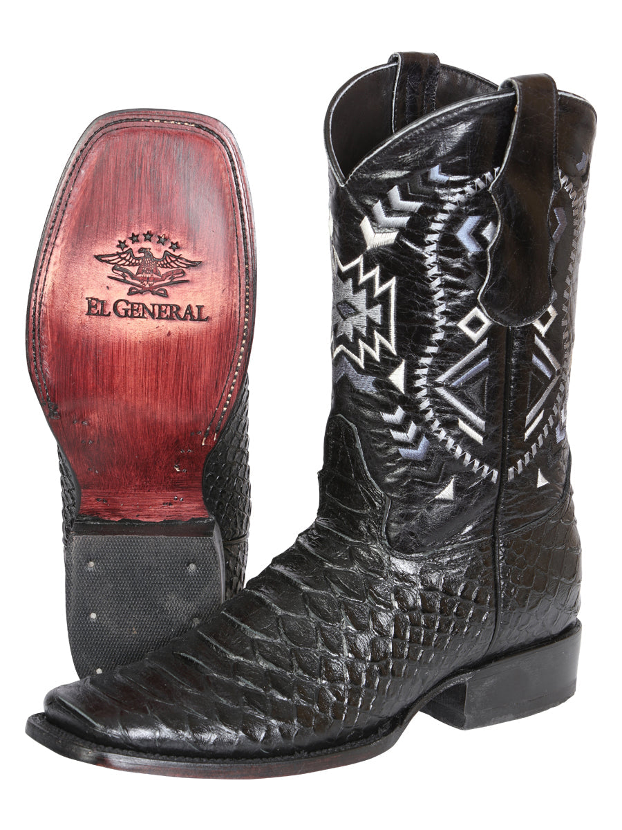 El General Men’s Black Python Imitation Rodeo Boots 45398
