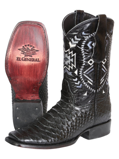El General Men’s Black Python Imitation Rodeo Boots 45398