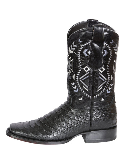 El General Men’s Black Python Imitation Rodeo Boots 45398