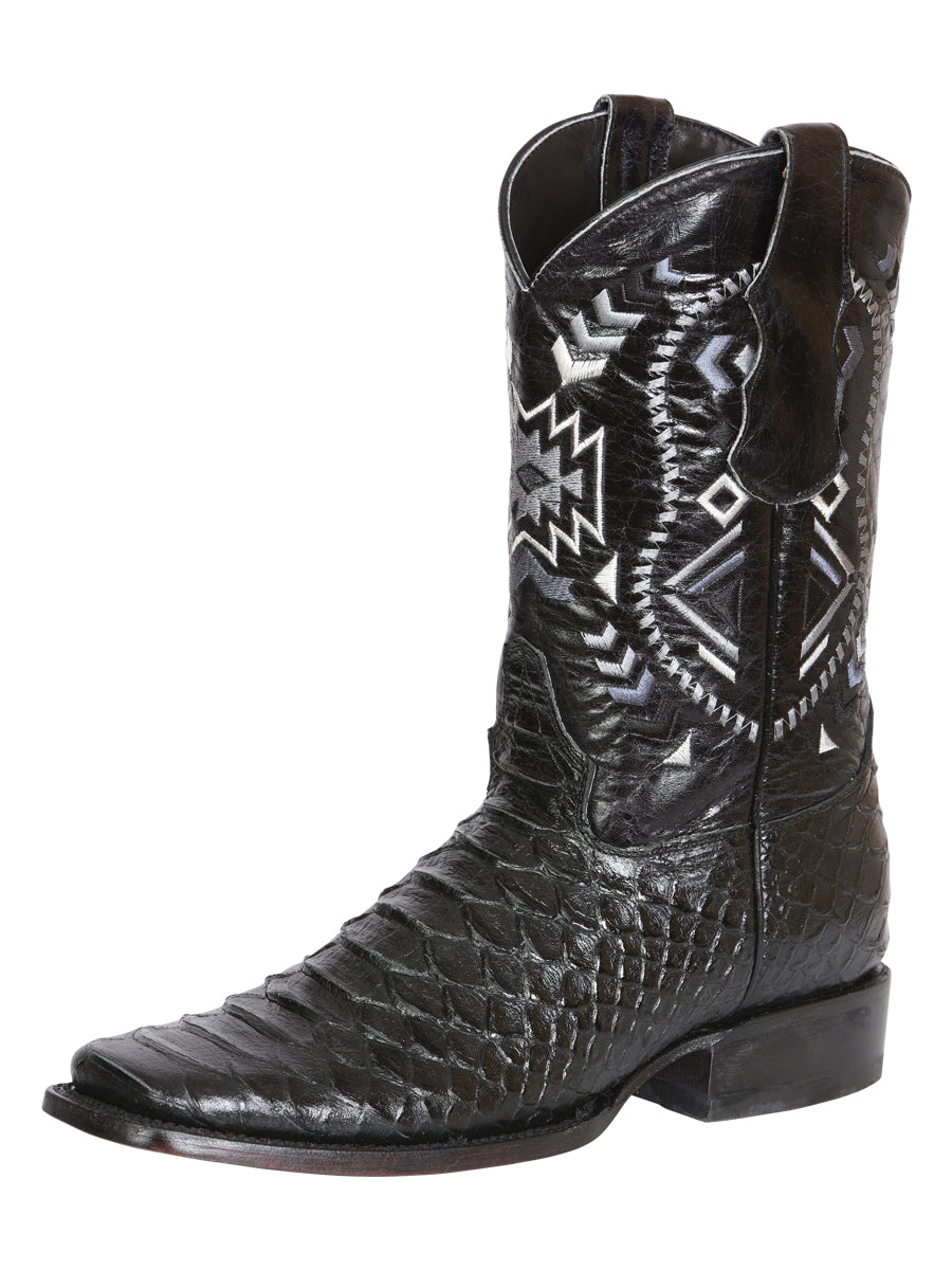 El General Men’s Black Python Imitation Rodeo Boots 45398