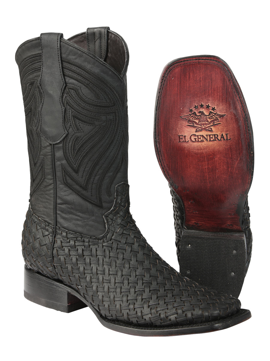 El General Men’s Leather Rodeo Boots Petatillo - Black 45400