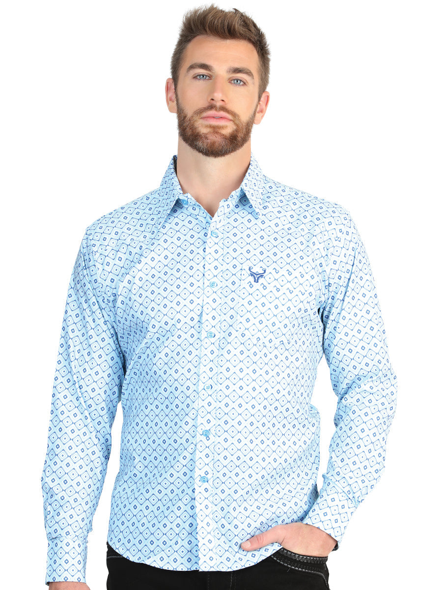 El General Men’s Long Sleeve Western Shirt - Blue 45600