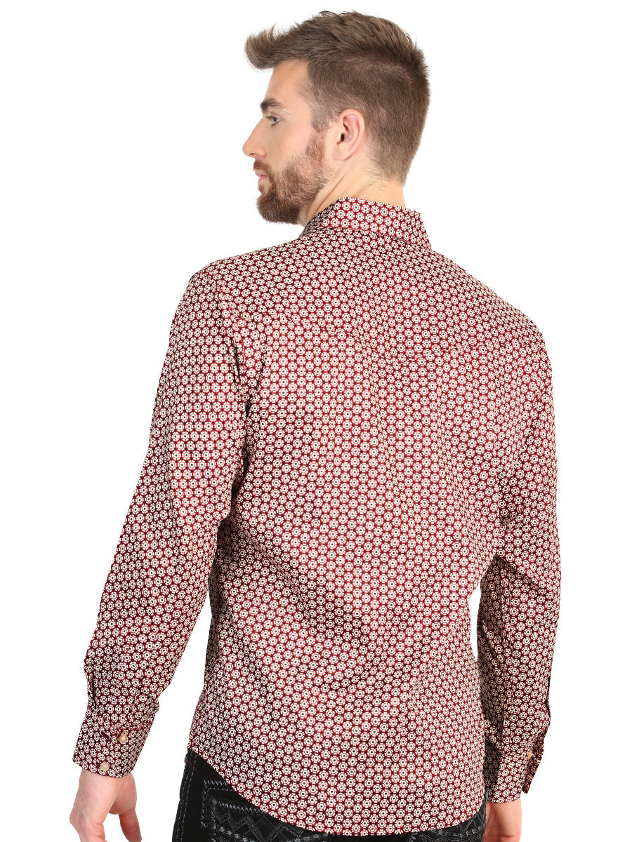 El General Men’s Long Sleeve Western Shirt - Burgundy 45604