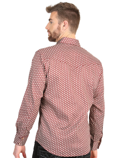 El General Men’s Long Sleeve Western Shirt - Burgundy 45604