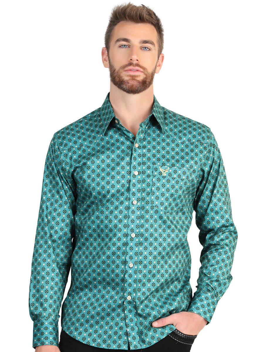 El General Men’s Long Sleeve Western Shirt - Mint 45605