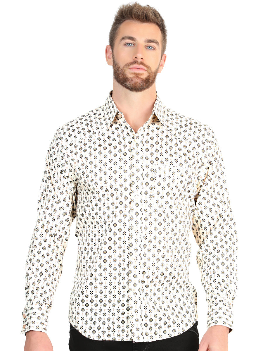 El General Men’s Long Sleeve Western Shirt - Beige 45606