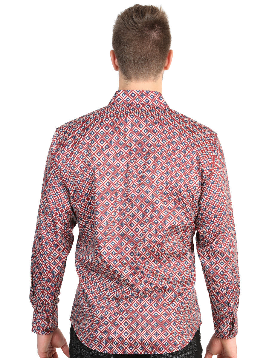 El General Men’s Long Sleeve Western Shirt - Burgundy 45608