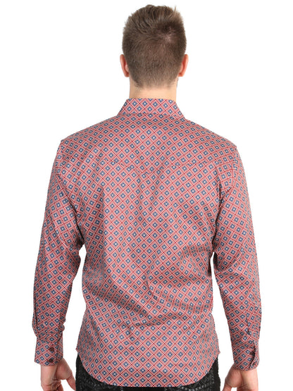 El General Men’s Long Sleeve Western Shirt - Burgundy 45608