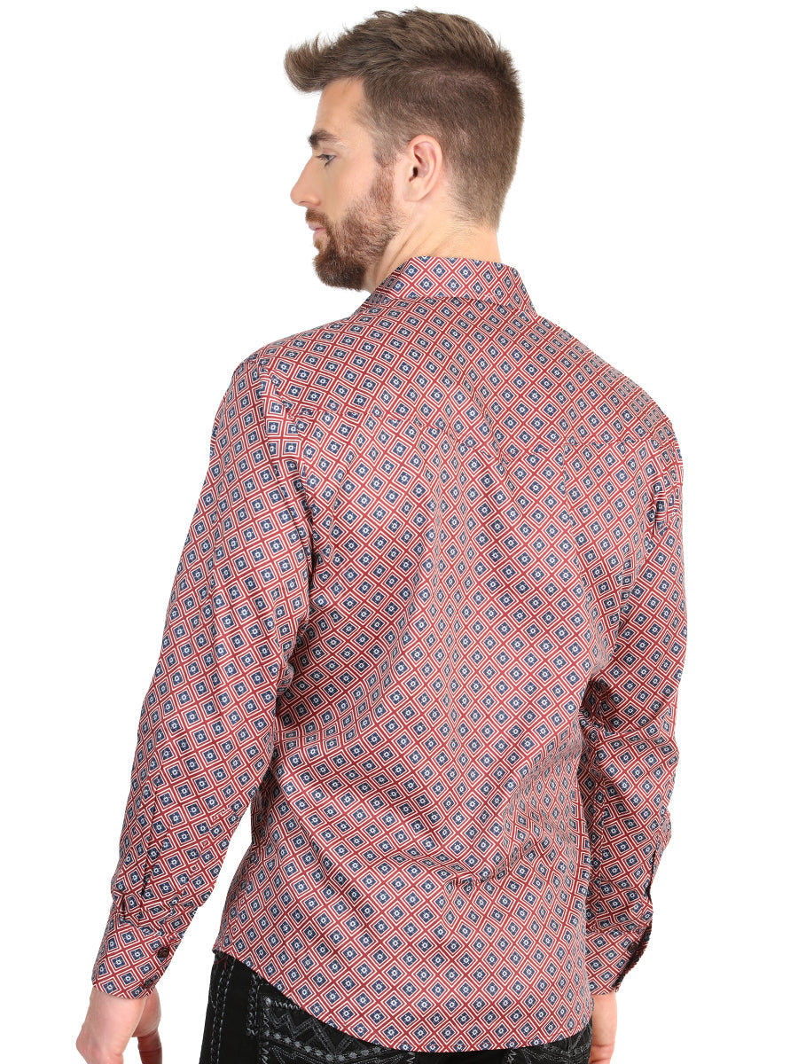 El General Men’s Long Sleeve Western Shirt - Burgundy 45608