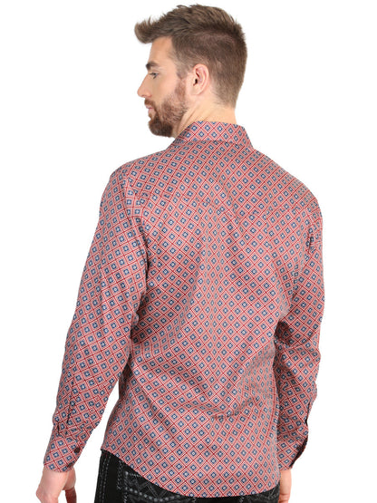 El General Men’s Long Sleeve Western Shirt - Burgundy 45608