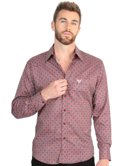 El General Men’s Long Sleeve Western Shirt - Burgundy 45608