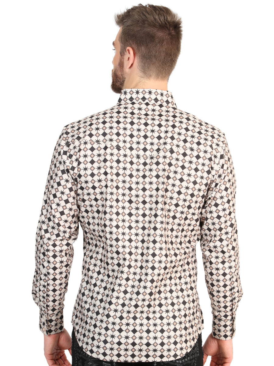 El General Men’s Long Sleeve Western Shirt - Beige 45609