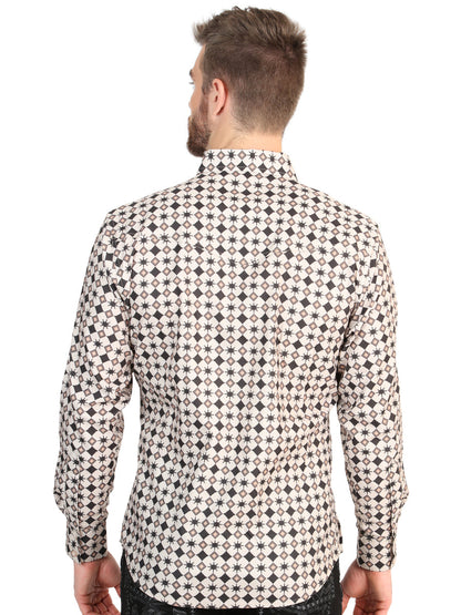 El General Men’s Long Sleeve Western Shirt - Beige 45609