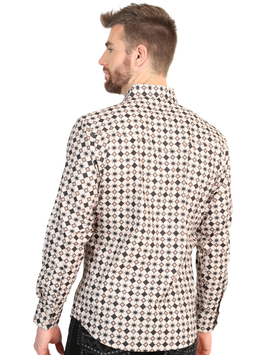 El General Men’s Long Sleeve Western Shirt - Beige 45609
