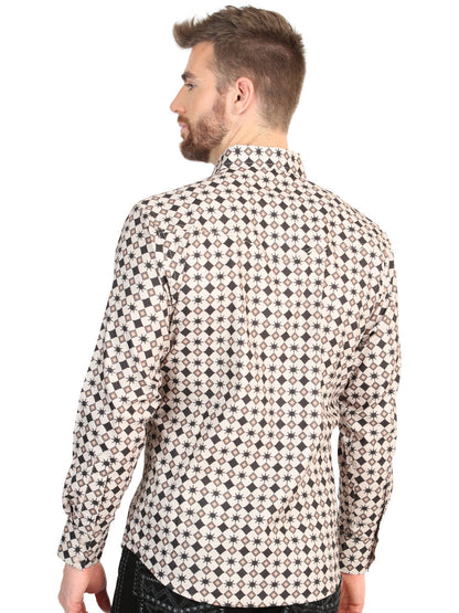 El General Men’s Long Sleeve Western Shirt - Beige 45609