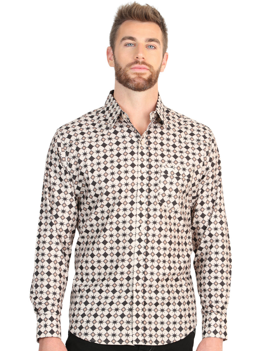El General Men’s Long Sleeve Western Shirt - Beige 45609