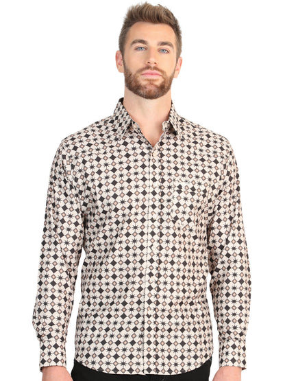 El General Men’s Long Sleeve Western Shirt - Beige 45609