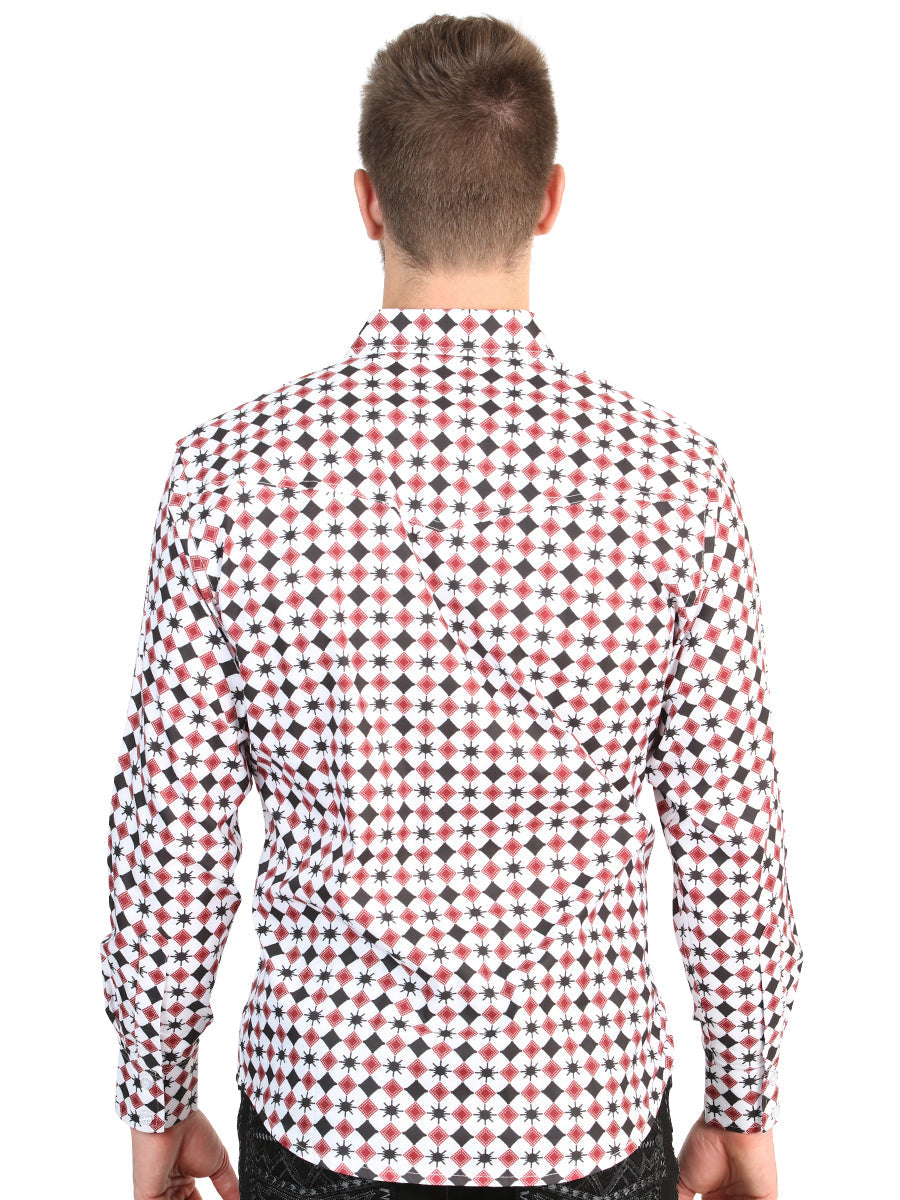 El General Men’s Long Sleeve Western Shirt - White/Red 45610