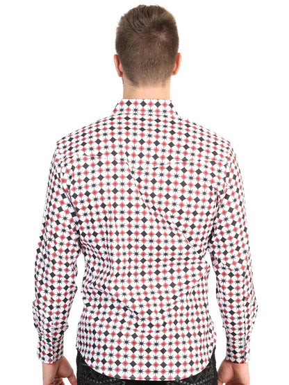 El General Men’s Long Sleeve Western Shirt - White/Red 45610