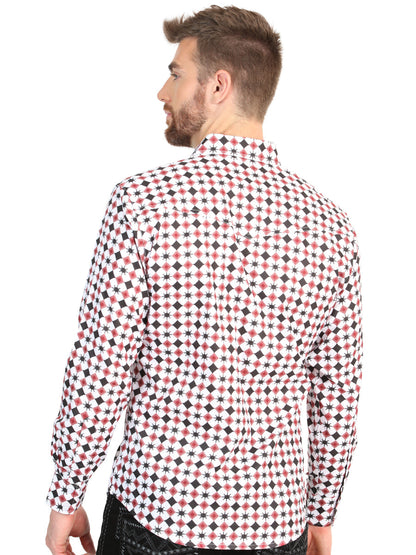 El General Men’s Long Sleeve Western Shirt - White/Red 45610