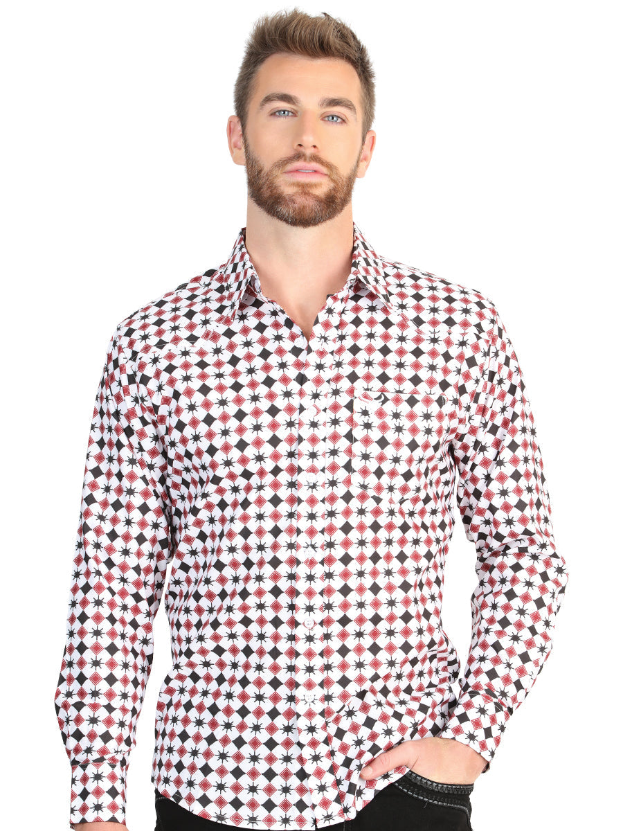 El General Men’s Long Sleeve Western Shirt - White/Red 45610