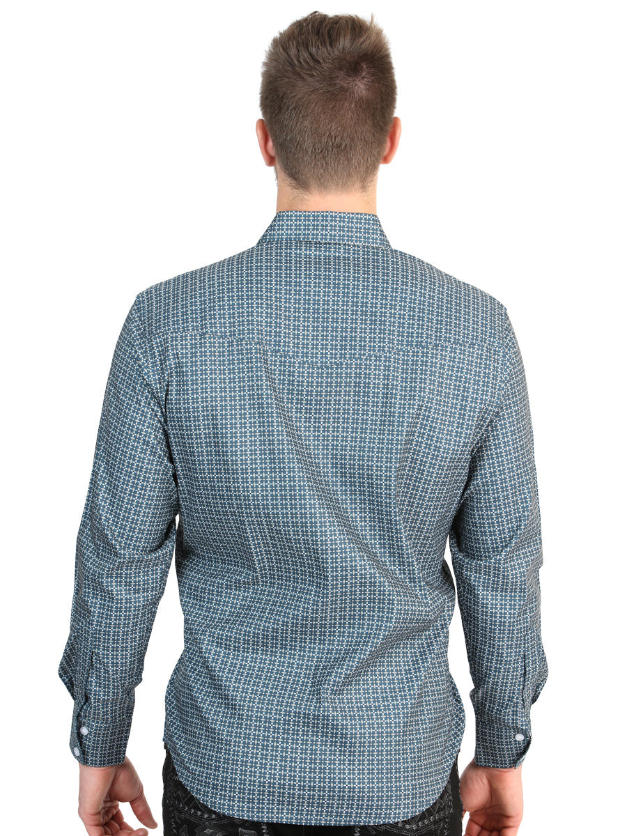 El General Men’s Long Sleeve Western Shirt - Teal 45611