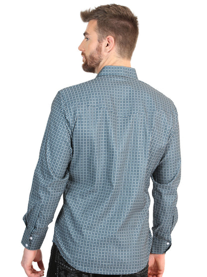 El General Men’s Long Sleeve Western Shirt - Teal 45611