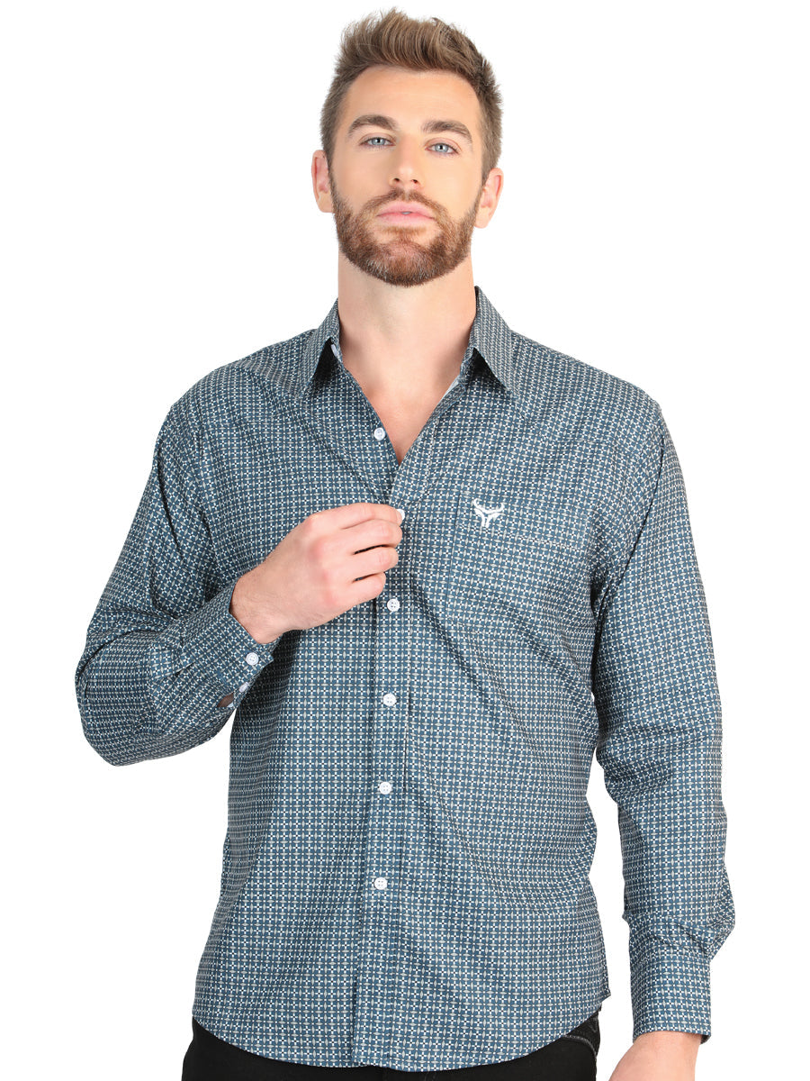 El General Men’s Long Sleeve Western Shirt - Teal 45611