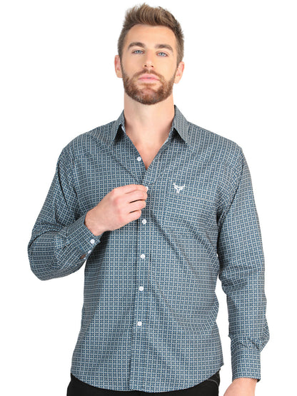 El General Men’s Long Sleeve Western Shirt - Teal 45611