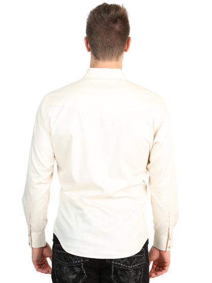 El General Men’s Long Sleeve Western Shirt - Beige Stretch 45617