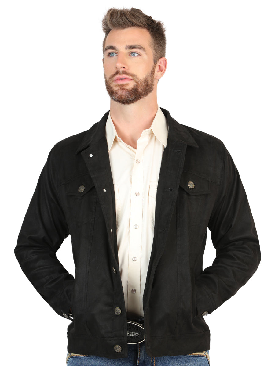 El General Men’s Suede Buttoned Jacket - Black 45650