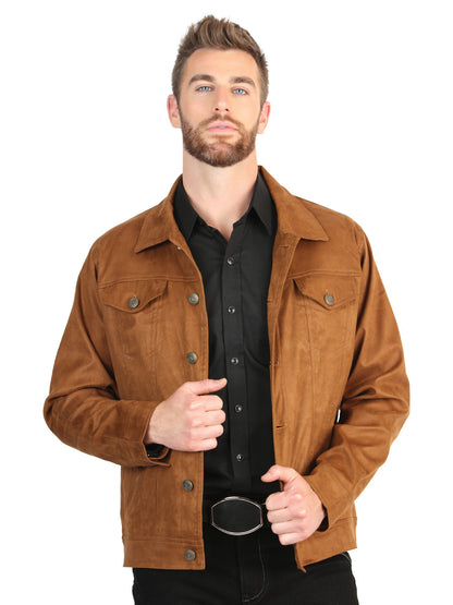 El General Men’s Suede Buttoned Jacket - Tan 45651