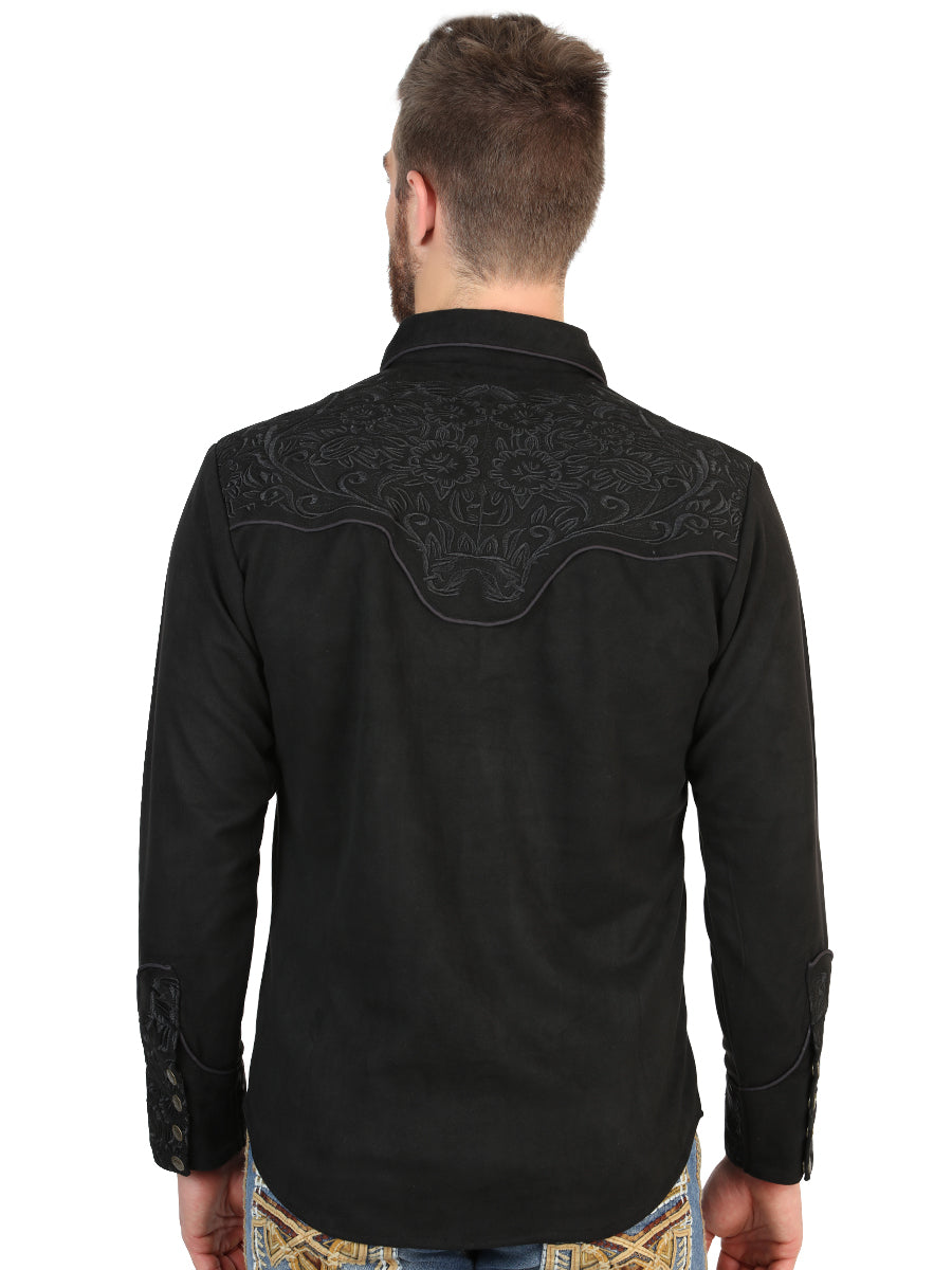 El General Men’s Long Sleeve Western Shirt - Black/Black Embroidery  45653