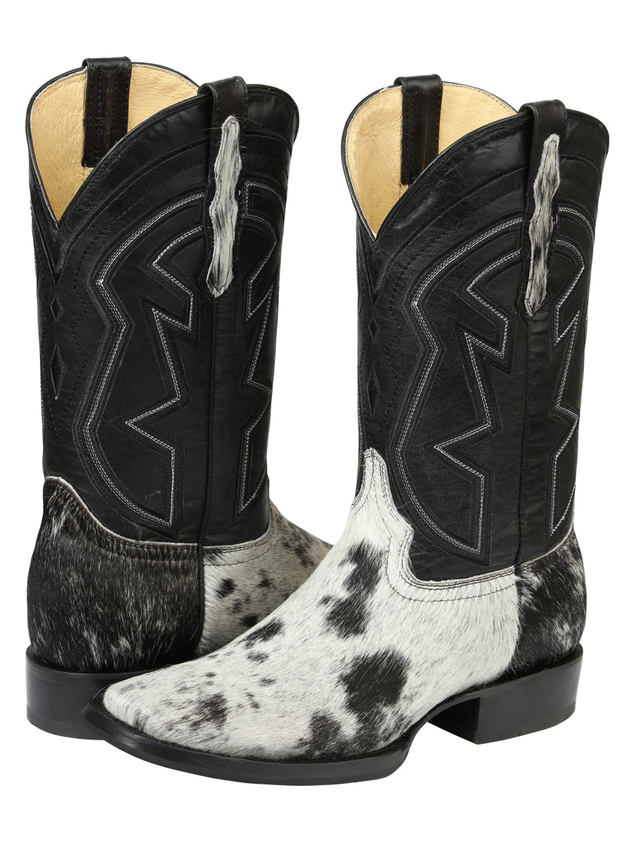 Men’s El General Rodeo Western Boots - Black/White Cowhide  45670