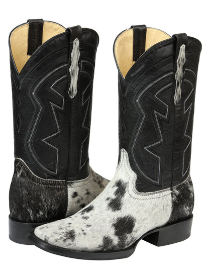 Men’s El General Rodeo Western Boots - Black/White Cowhide  45670