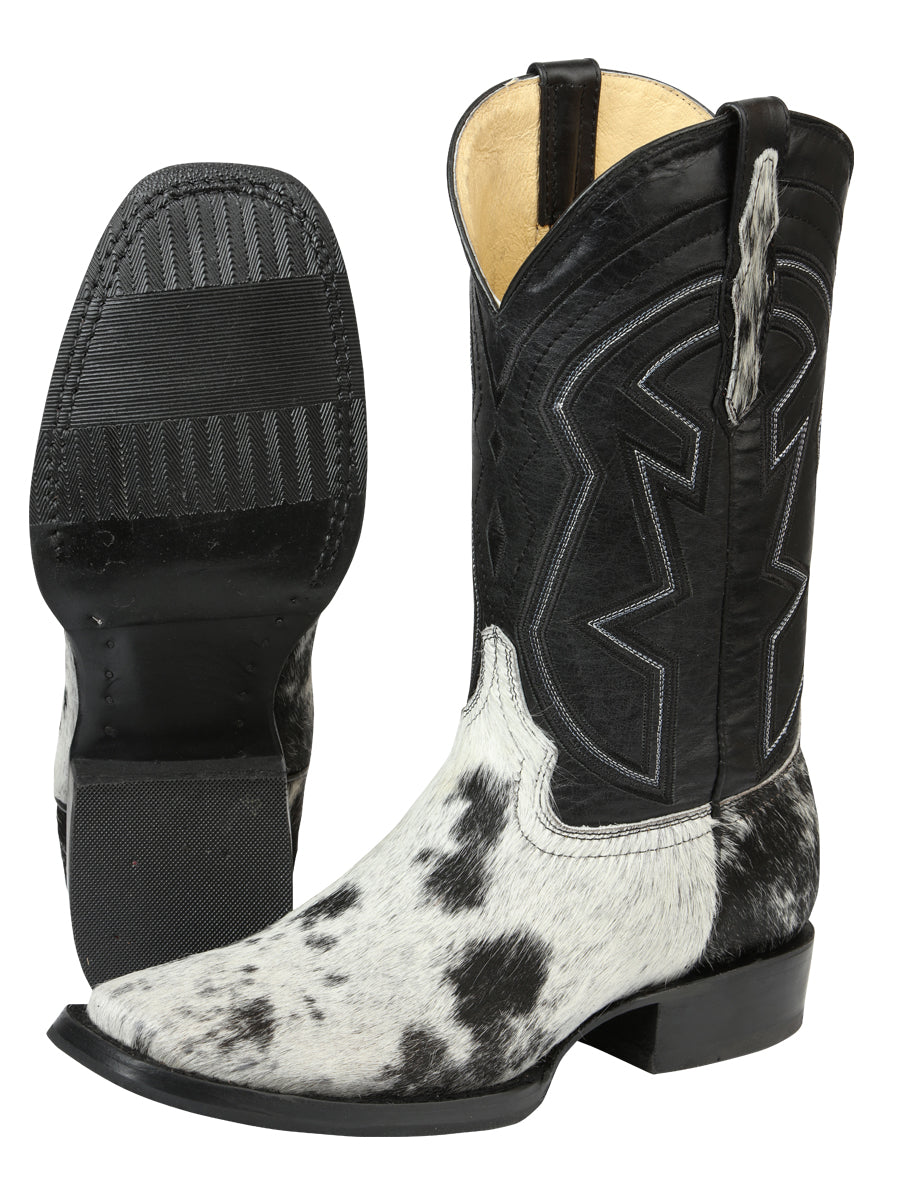 Men’s El General Rodeo Western Boots - Black/White Cowhide  45670
