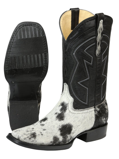 Men’s El General Rodeo Western Boots - Black/White Cowhide  45670