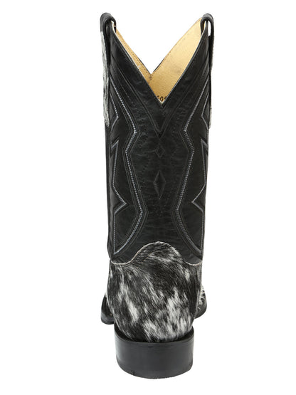 Men’s El General Rodeo Western Boots - Black/White Cowhide  45670