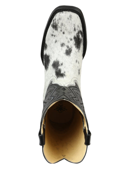 Men’s El General Rodeo Western Boots - Black/White Cowhide  45670