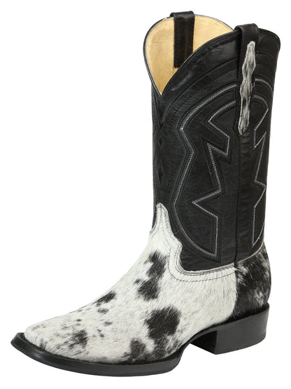 Men’s El General Rodeo Western Boots - Black/White Cowhide  45670