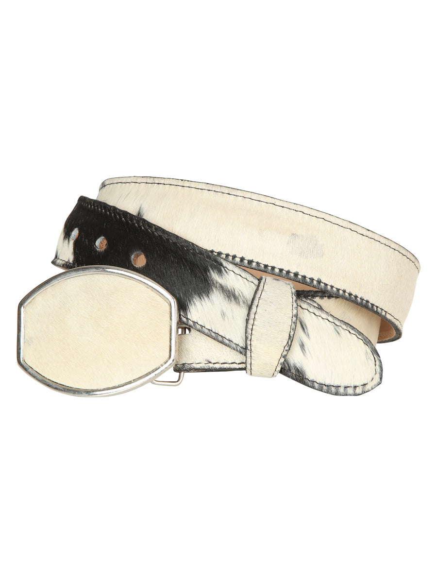 El General Men’s Western Belt - Cowhide Hair Print - Black/White  45681