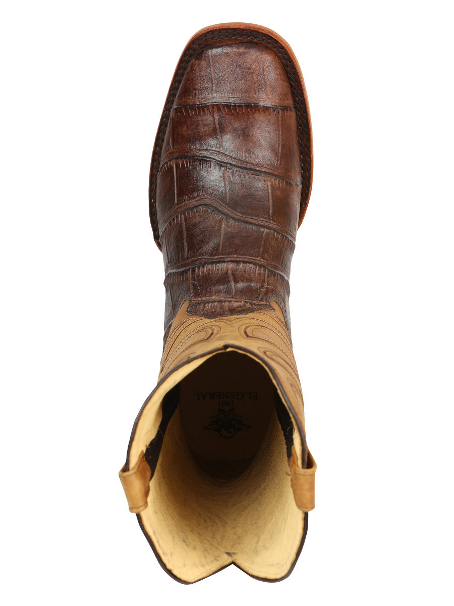 El General Men’s Rodeo Boots - Crocodile Print - Brown 45765