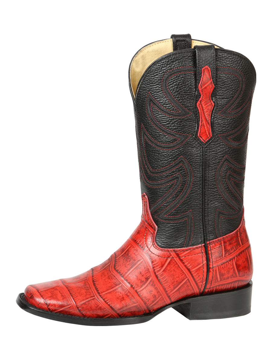 El General Men’s Rodeo Boots - Crocodile Print - Red 45766