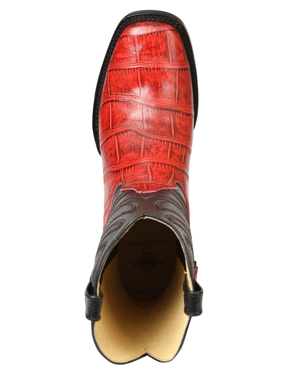 El General Men’s Rodeo Boots - Crocodile Print - Red 45766