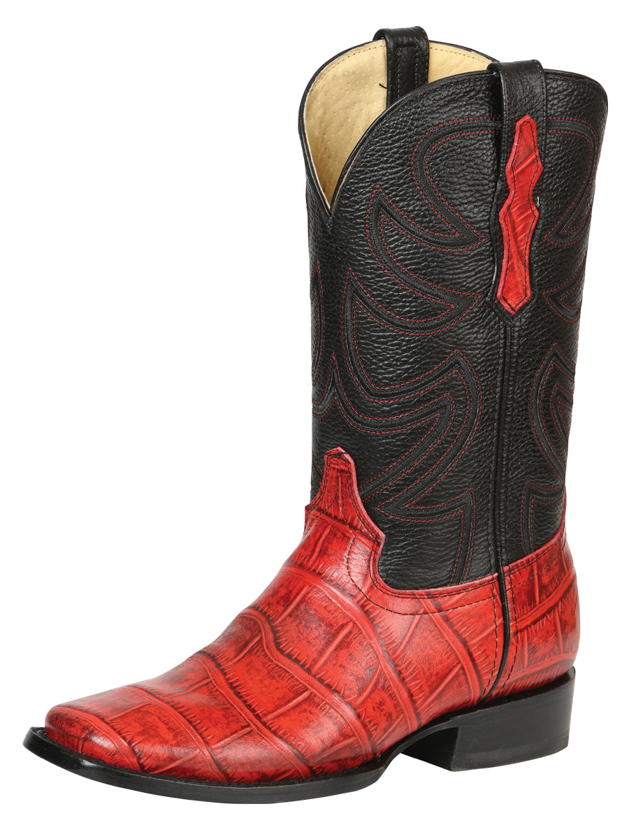 El General Men’s Rodeo Boots - Crocodile Print - Red 45766